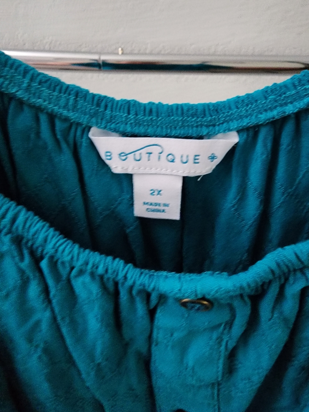 Off-Shoulder Tie-Strap Women's Top in Teal - Picture 3 of 4